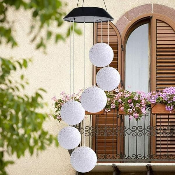 OBOSOE Solcellsdriven Vindspel – 6 LED-ljusbollar med Färgskifte & IP44 Vattentät Design