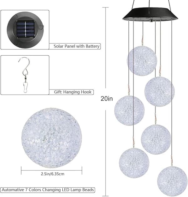 OBOSOE Solcellsdriven Vindspel – 6 LED-ljusbollar med Färgskifte & IP44 Vattentät Design