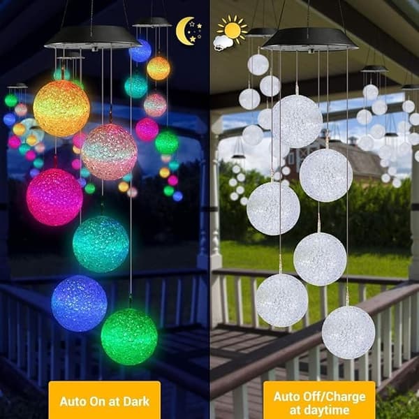 OBOSOE Solcellsdriven Vindspel – 6 LED-ljusbollar med Färgskifte & IP44 Vattentät Design