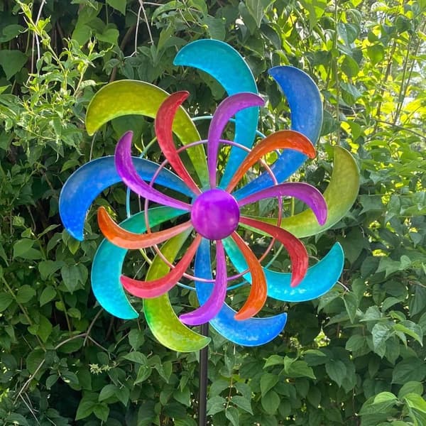 OBOSOE Farverig Vindklokke 124 x 30 cm – Roterende Vindmølle Havedekoration Vindmølle