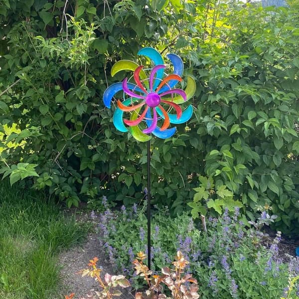 OBOSOE Farverig Vindklokke 124 x 30 cm – Roterende Vindmølle Havedekoration Vindmølle