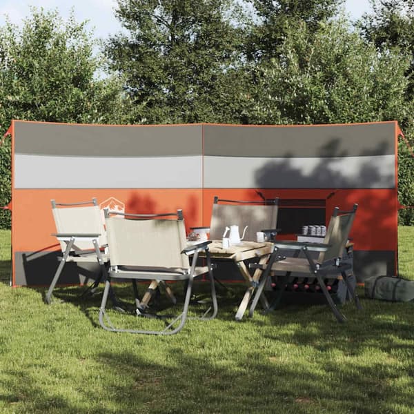 Vindskydd för camping grått och orange 340x130 cm vattentätt