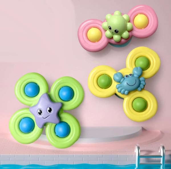 Fidget Spinner med sugekop, Sansebadelegetøj - Havdyr 3 stk