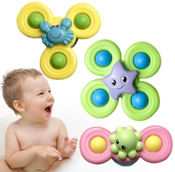 Fidget Spinner med sugekop, Sansebadelegetøj - Havdyr 3 stk