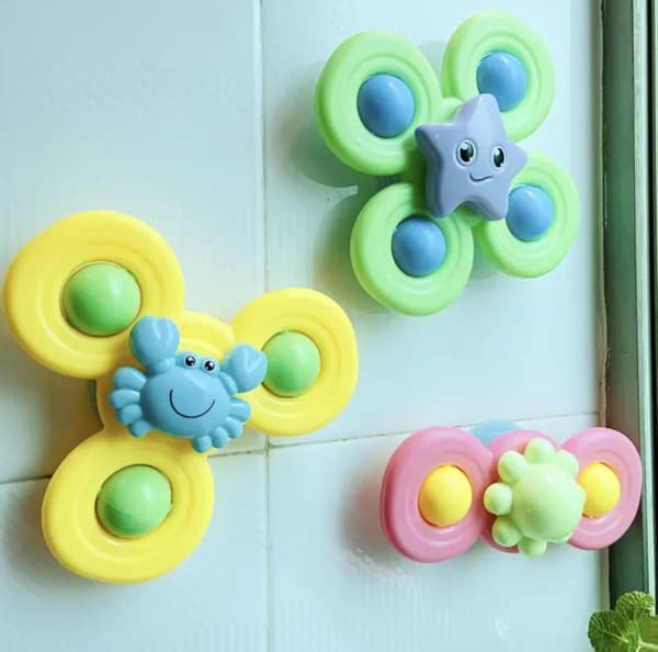Fidget Spinner med sugekop, Sansebadelegetøj - Havdyr 3 stk