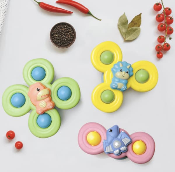 Fidget Spinner med sugkopp, Sensorisk badleksak - Dinosaurier 3 stycken