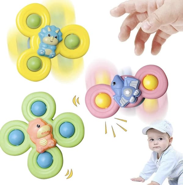 Fidget Spinner med sugkopp, Sensorisk badleksak - Dinosaurier 3 stycken