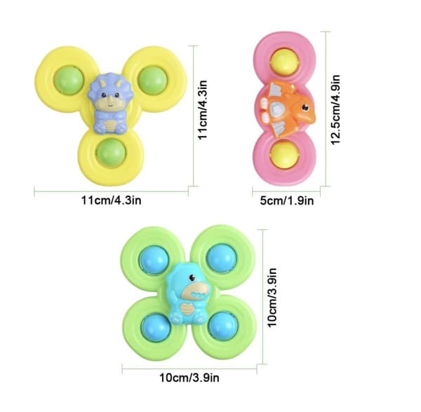 Fidget Spinner med sugkopp, Sensorisk badleksak - Dinosaurier 3 stycken