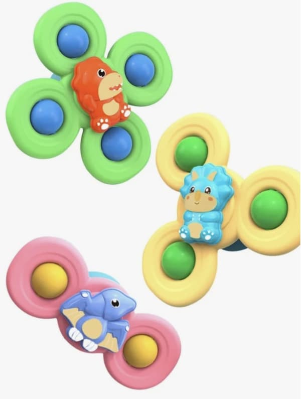 Fidget Spinner med sugekop, Sansebadelegetøj - Dinosaurer 3 stk