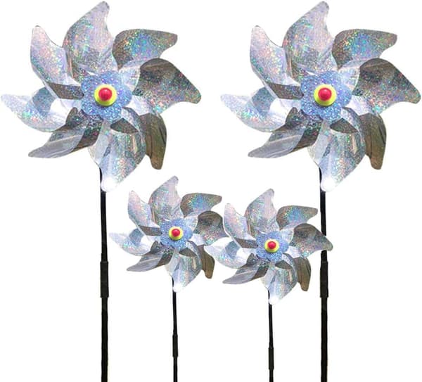 Lollanda 4-pack Reflekterande Fågelskrämmande Vindsnurror, Reflekterande Fågelskrämma- Silver, för Trädgård och Balkong