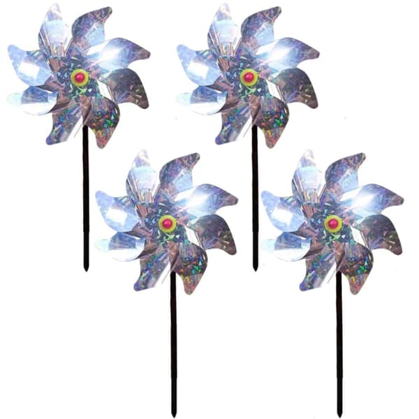 Lollanda 4-pack Reflekterande Fågelskrämmande Vindsnurror, Reflekterande Fågelskrämma- Silver, för Trädgård och Balkong