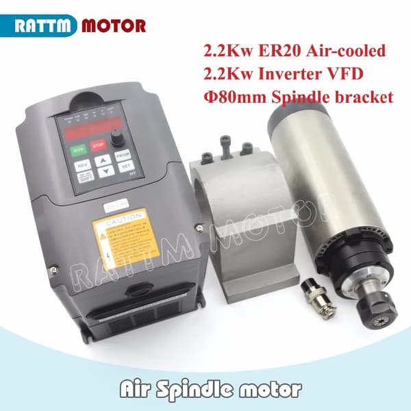 2,2 kW luftkølet spindelmotor, høj hastighed op til 24000 omdr./min, kompakt design 80x230 mm,Sæt 2, 220V SÆT