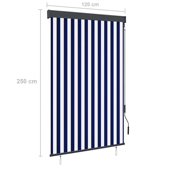 vidaXL Utendørs rullegardin 120x250 cm blå og hvit