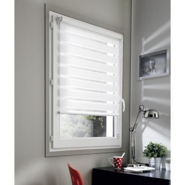 Rullgardin - MADECOSTORE - Day Night - Vit - L75 x H190cm - Fästning utan borrning