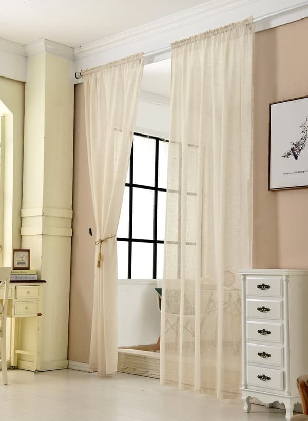 Rootz Transparent Gardin - Draperi - Fönsterbeklädnad - Drapering i linne-look - Voile - Skärm - Fönsterdressing - Sand - 140x225cm