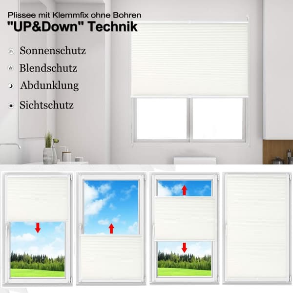 Rootz Plisse plisségardin - Vinduesskærm - Solcreme - Lysfilter - Privatskærm - Rummørkning - Mørklægningsgardin - Hvid - 60x130cm