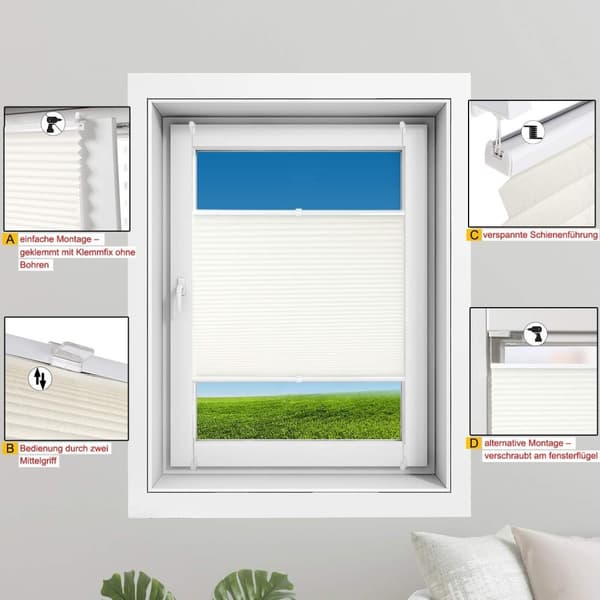 Rootz Plisse plisségardin - Vinduesskærm - Solcreme - Lysfilter - Privatskærm - Rummørkning - Mørklægningsgardin - Hvid - 60x130cm