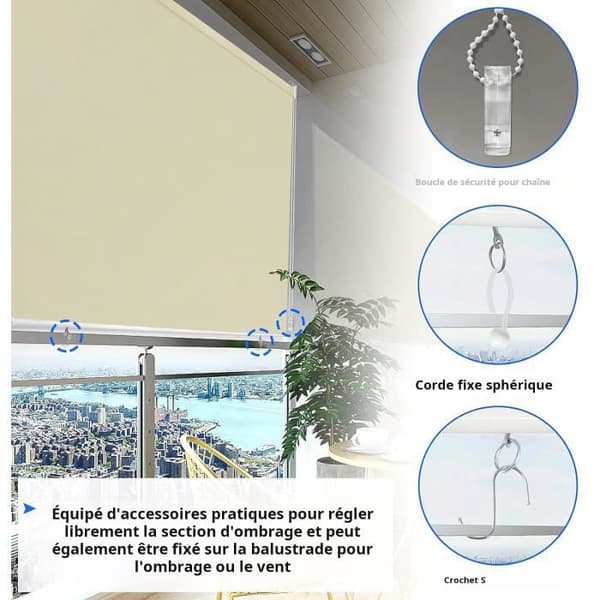 LZQ Vertikal utomhusgardin – Solskydd, Sekretessskärm – Vattentät – för uteplats, balkong – Beige – 180 x 240 cm