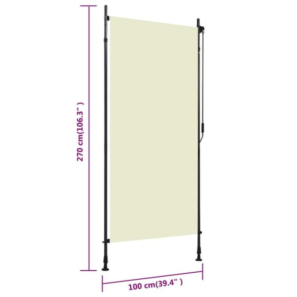 udendørs rullegardin 100x270 cm cremefarvet