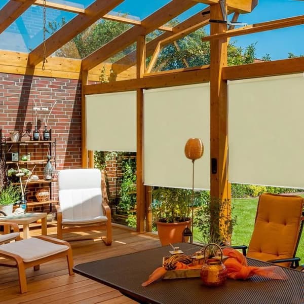 YUENFONG Utomhusgardin - Vertikal rullgardin Sekretessskärm för balkong Solskydd UV-skydd 100 x 140 cm, Beige