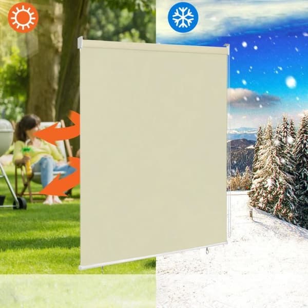 YUENFONG Utomhusgardin - Vertikal rullgardin Sekretessskärm för balkong Solskydd UV-skydd 140 x 240 cm, Beige