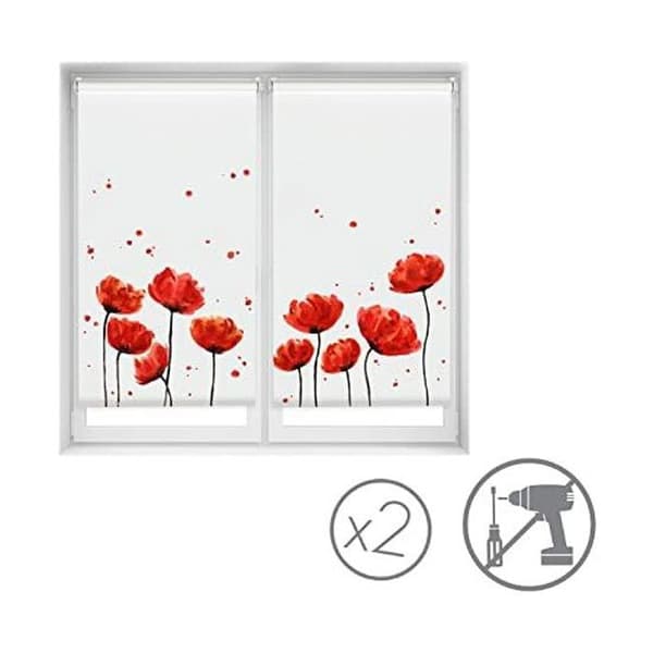 Pack x 2 EasyFix Genomskinliga rullgardiner, UTAN VERKTYG - Persienner Storlek 75x150 - Poppy Model Blind | BLINDECOR