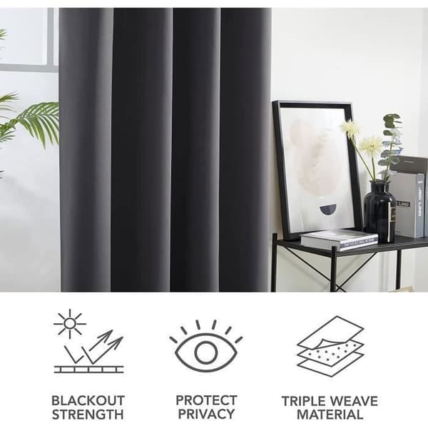 Isolerade mörkläggningsgardiner, 140x244 CM (Bredd x Höjd), Modern Eyelet Design, mörkgrå, 2 st.