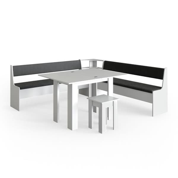 Romersk hörnbänkgrupp, 210 x 41,5 cm med bord, Vit, Vicco