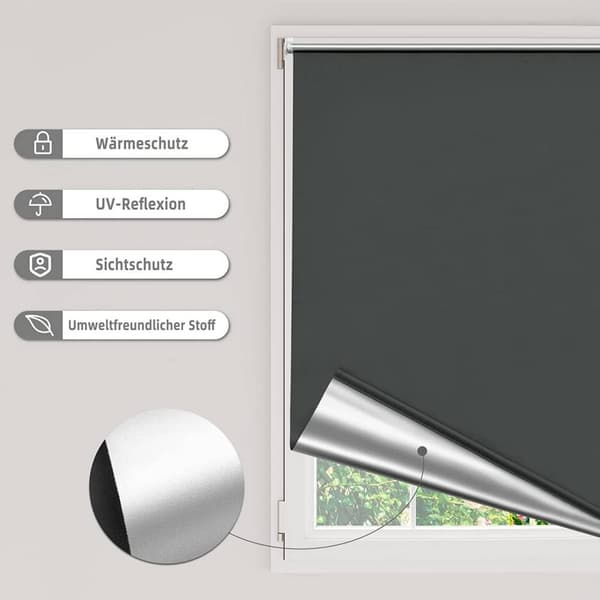 Rootz Blackout Rullgardin - Silver Thermal Coating - Värmeisolering - Enkel installation - 100 % polyester - 40-120 cm x 130/160/210 cm