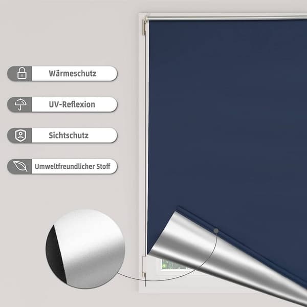Rootz mörkläggningsrullgardin - Termisk fönsterskärm - Solskyddande gardin - Klemmfix Design - Värmeisolering - 40-120cm x 160/210cm