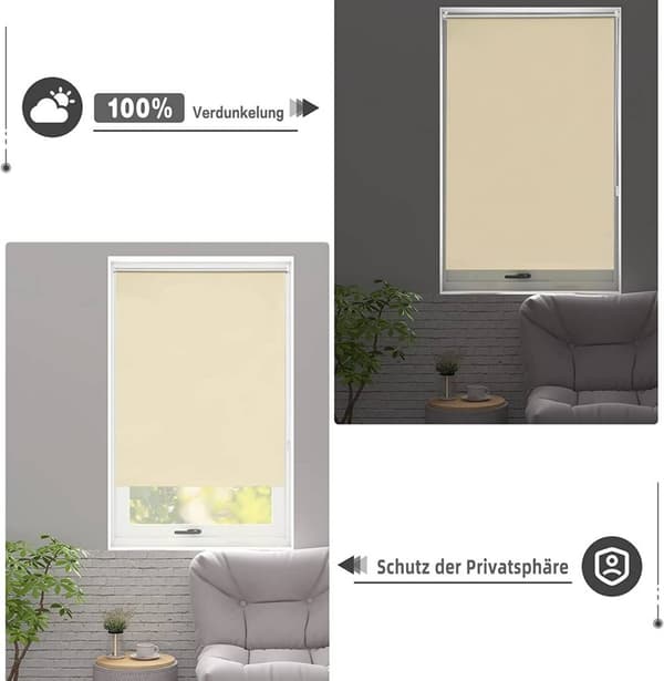 Rootz Blackout Rullegardin - Sun Blocker - Thermal Darkening Shade - 100% Polyester - Privatlivsbeskyttelse - 40-120 cm x 160/210 cm