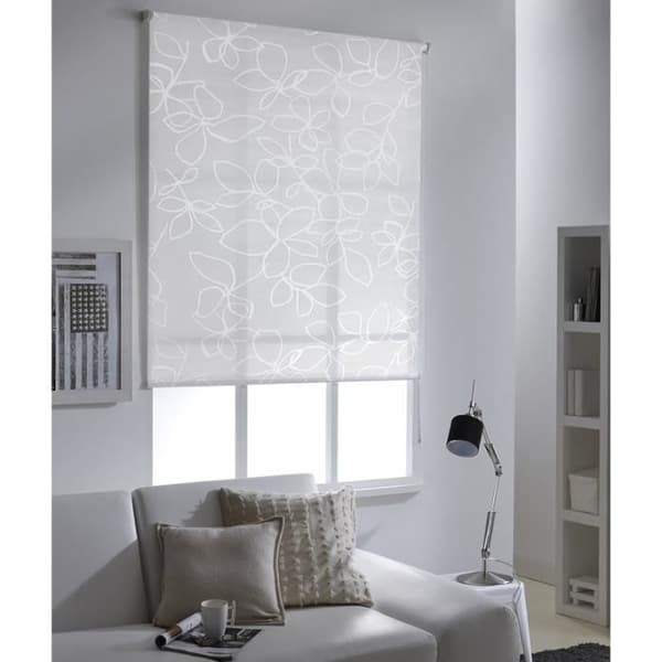 Butik Enrouleur - MADECOSTORE - Motiverade Kritblommor - Ljusgrå - L49 x H190cm - Tamsande
