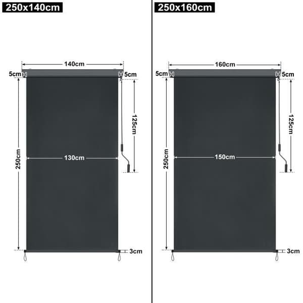 XMTECH Utomhus vertikal markis med vev - 250 x 160 cm - Solskydd - för terrass trädgård