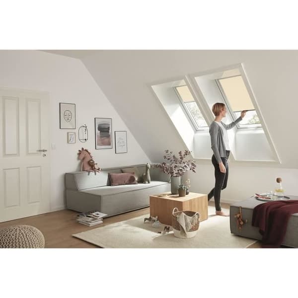 Rullgardin för Takfönster Exklusiv Tyg för Dagsljus Silver Beige Styrskena
