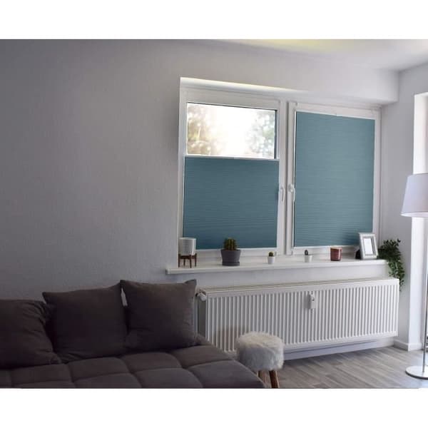 Förvaringsplissé bikake som blockerar ljus, Klemmfix, Blågrå, Vit skena, 80 x 220 cm, Märke Sunlines