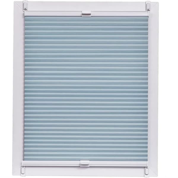 Förvaringsplissé bikake som blockerar ljus, Klemmfix, Blågrå, Vit skena, 80 x 220 cm, Märke Sunlines