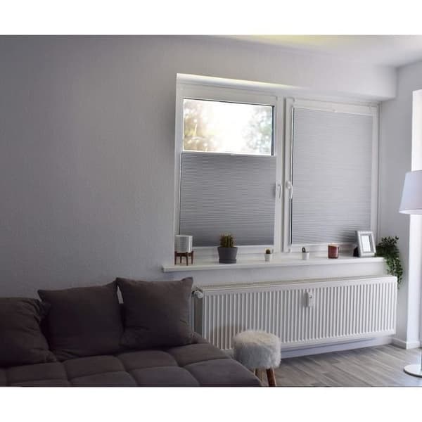 Sunl INES Butik plissé bikupemönster tillverkat i Tyskland, Silver, Klemmfix System Rails, 135 x 150, Plastisk Grå, Vit, 135 x 2.3
