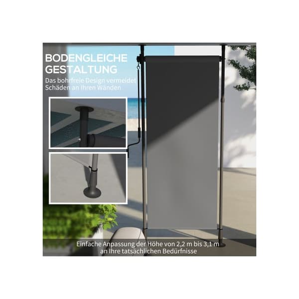 Outsunny Store vertikal Balkongmarkis retrakbar 120x220-310 cm, alla väder, med vev Mörkgrå polyester