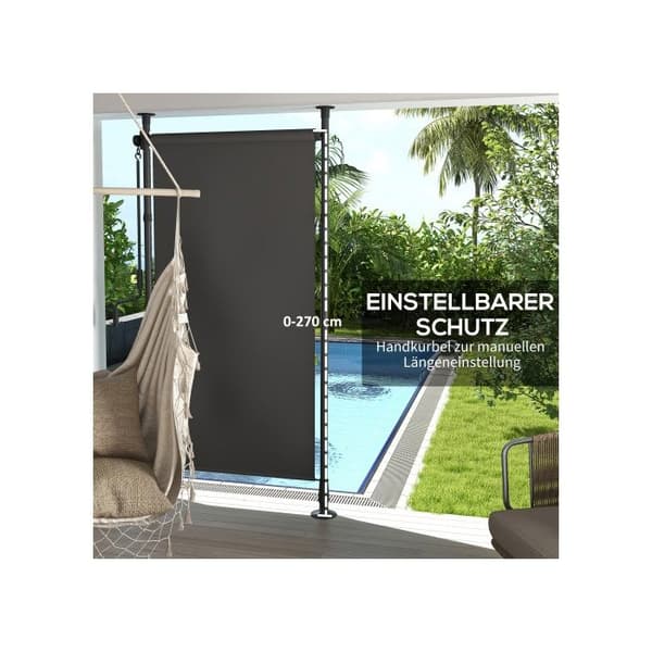 Outsunny Store vertikal Balkongmarkis retrakbar 120x220-310 cm, alla väder, med vev Mörkgrå polyester