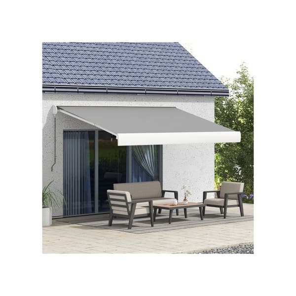 Outsunny Markisbutik 4m motoriserad med vev och fjärrkontroll, balkongmarkis i ljusgrått aluminium.