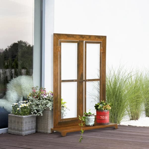 Rootz Garden Ikkunan kehys - Koristeikkuna - Vintage - Lukittava salpa - Ruskea - 55cm x 19cm x 80cm