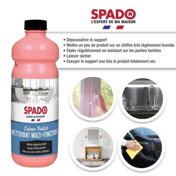 SPADO - Cream Polish cleaner - Rengör, avfettar och polerar - Anti-fläckar - Anti-dimma - Skyddar - 750 ML - Made in France