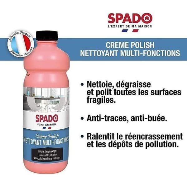SPADO - Cream Polish cleaner - Rengör, avfettar och polerar - Anti-fläckar - Anti-dimma - Skyddar - 750 ML - Made in France