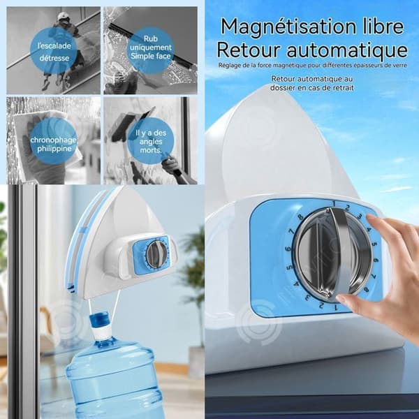 Magnetfönsterputsare - INN® - Dubbel sidor - 8 justerbara nivåer - Glas 20-50mm - Blå