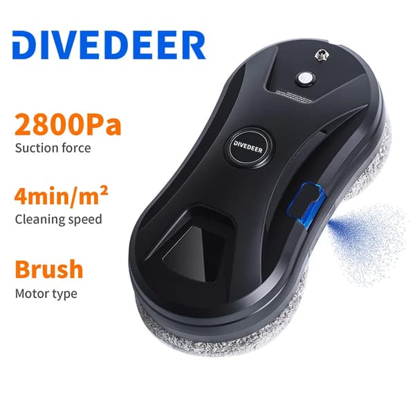 Vinduespudser, 2800Pa sugekraft, 4 min/m² rengøringshastighed, fjernbetjening inkluderet,Ja, EU, Spray Vand Sort