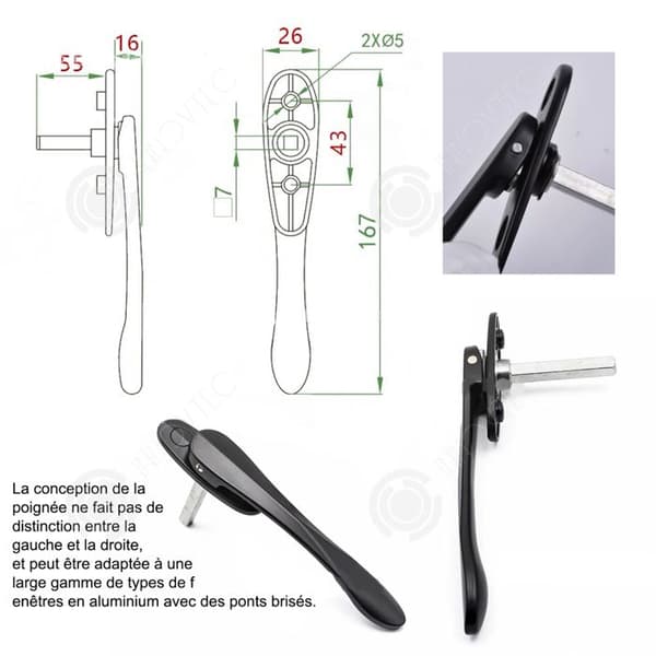 INN Tunt platt fyrkantigt stålhandtag 1st trasig bro aluminiumlegering fönsterhandtag legering fönsterhandtag nr