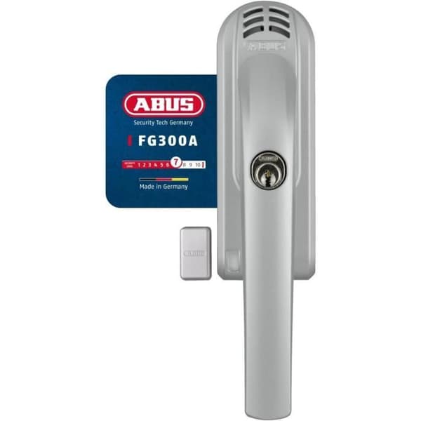ABUS Fönsterhandtag med Lås FG300A AL0145 - Med Tryckcylinder och Larmfunktion - Säkerhetsnivå 7 - Silver
