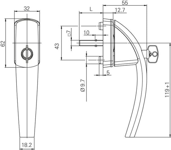 Fönsterhandtag Roto - 632303 - RSW A40 ml 43 M5 x 50 r072 Uni Swing Fönsterhandtag, vit