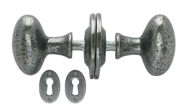 Fönsterhandtag Från städet - 33640 - Handgjort ovalt dörrhandtag Tenn Patina