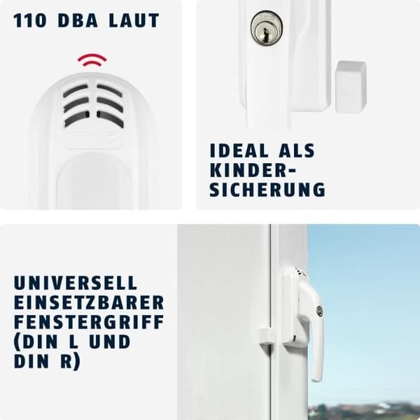 ABUS Fönsterhandtag med lås FG300A AL0145 - Med tryckcylinder och alarmfunktion - Vit